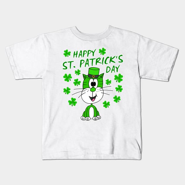 Happy St. Patrick's Day 2022 Cat Leprechaun Funny Kids T-Shirt by doodlerob